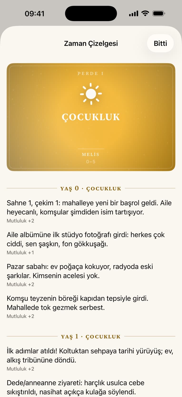 Ana Karakter: Yaşam Sim — zaman çizelgesi