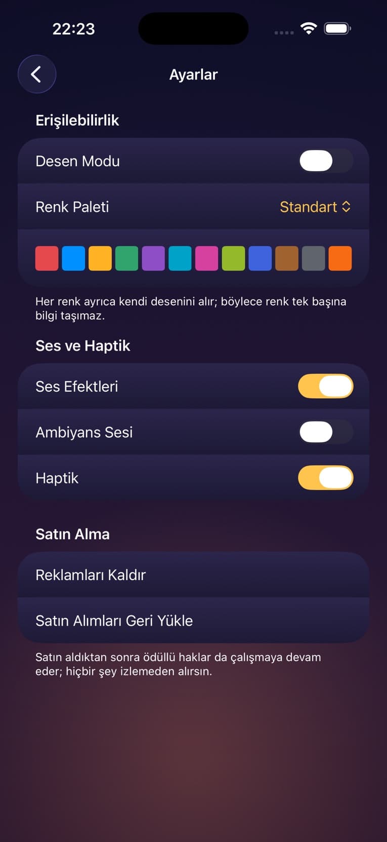 ColorForge: Renk Sıralama — ayarlar
