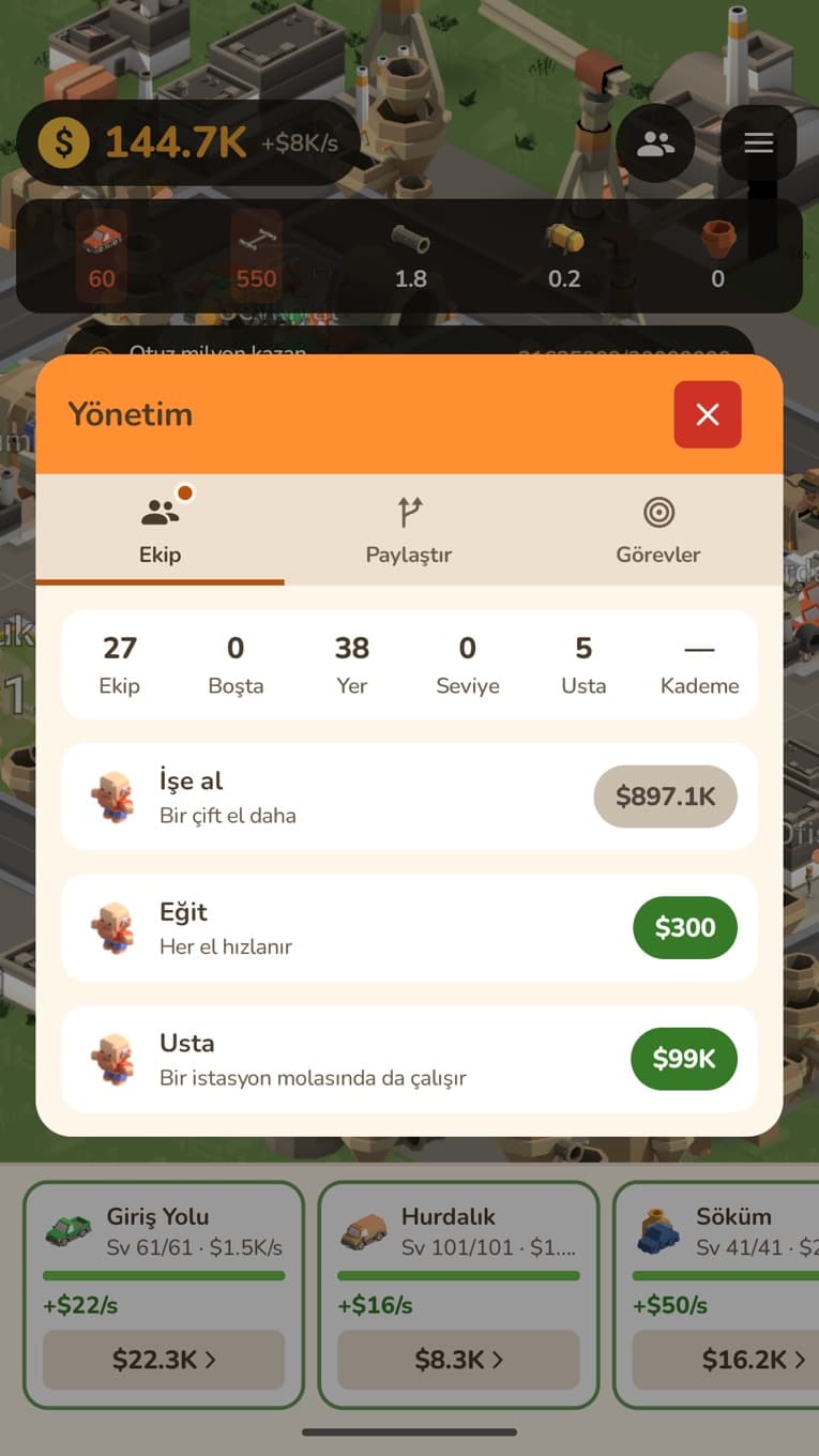 Scrapline: Hurda Fabrikası — görevler ve prestij