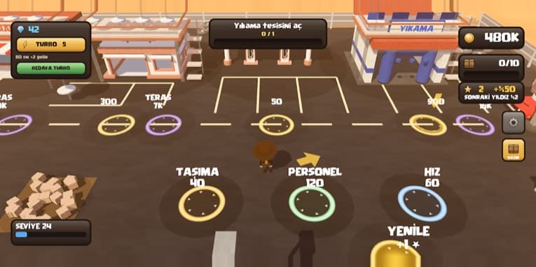 Vardiya: Idle Patron — restoran ve yıkama tesisi